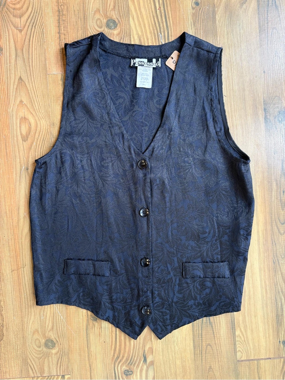 Vintage Oversized Textured Button Vest Sz S